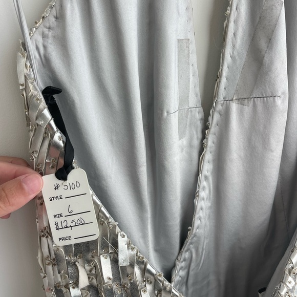 CD Greene Silver Faux Leather detailed halter gown with slit - Picture 5 of 8